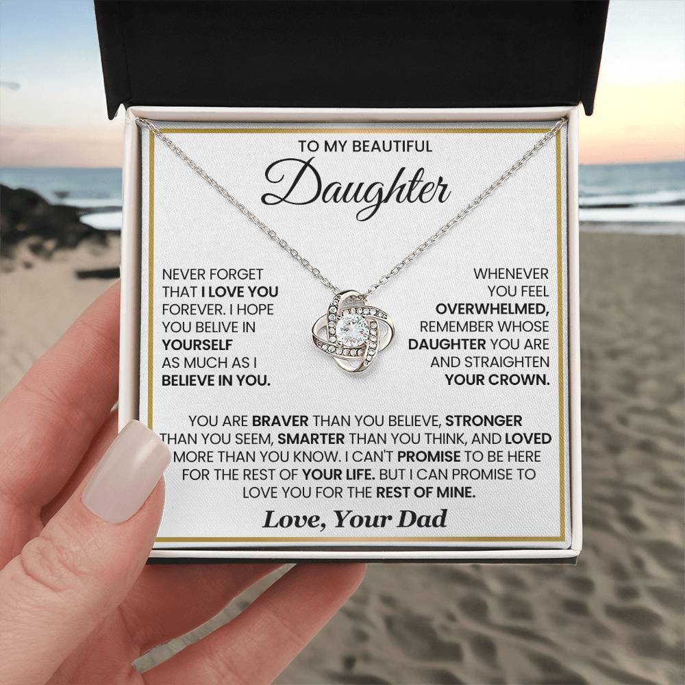 To My Beautiful Daughter, Braver Than You Believe - Love Knot Necklace