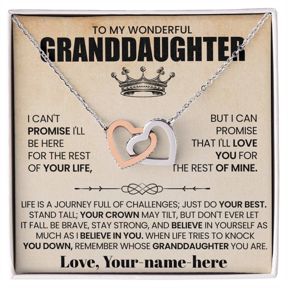 To My Wonderful Granddaughter, A Promise of Love in Interlocking Hearts Necklace