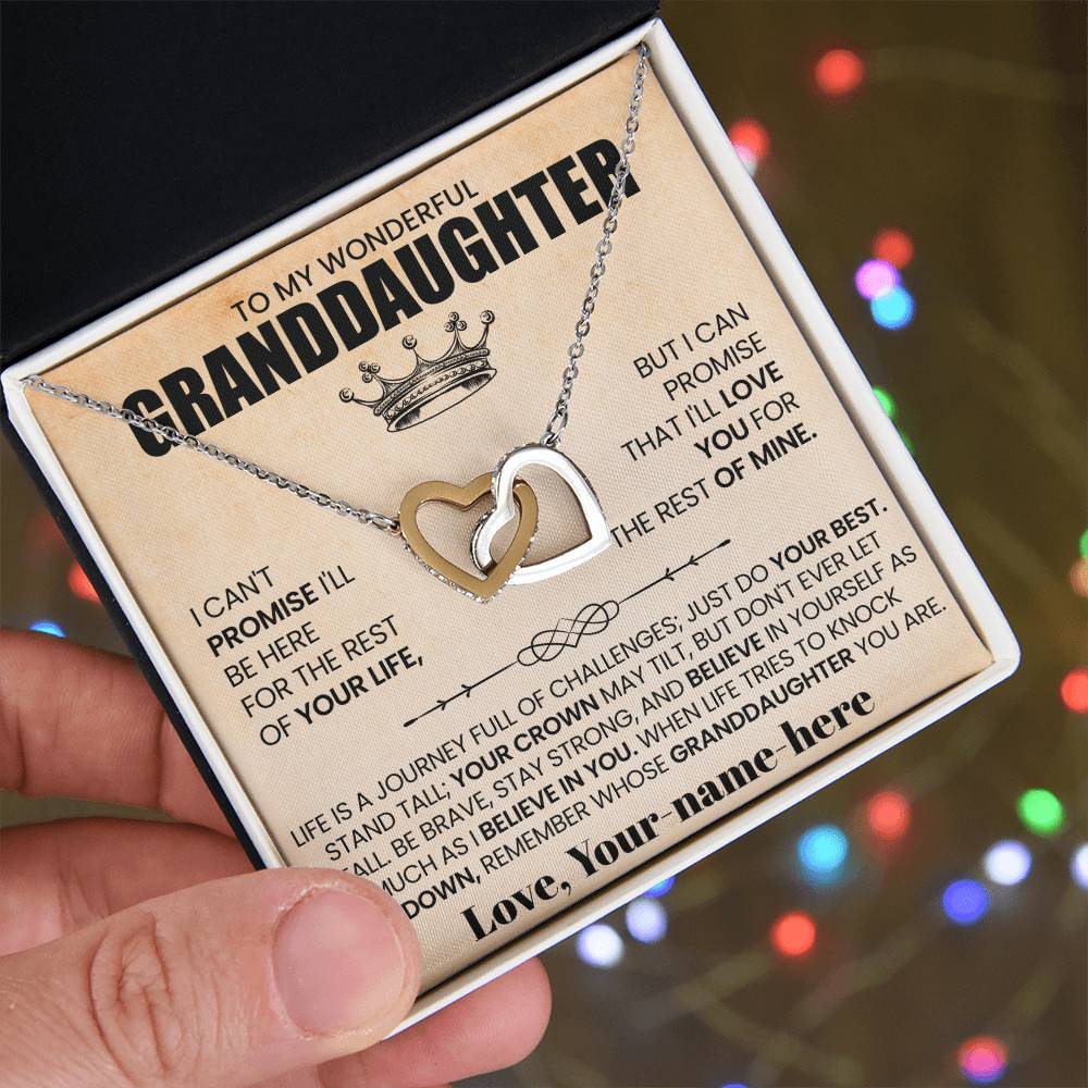 To My Wonderful Granddaughter, A Promise of Love in Interlocking Hearts Necklace