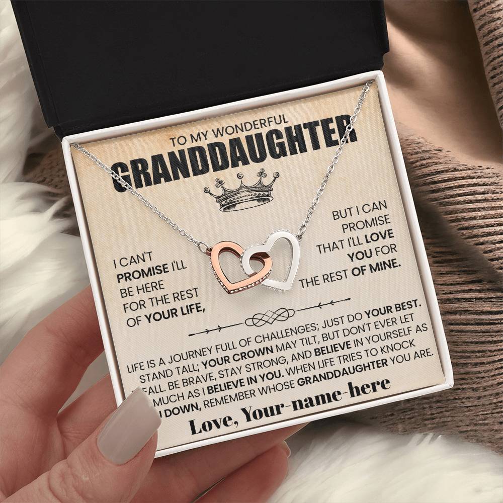 To My Wonderful Granddaughter, A Promise of Love in Interlocking Hearts Necklace