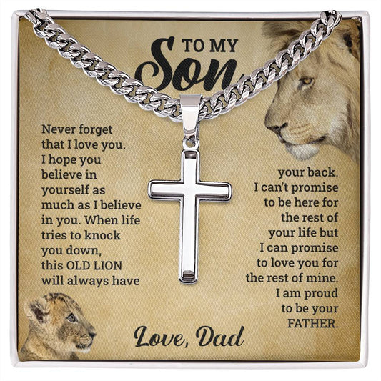 To My Son, This old lion - Cuban Link Chain with Artisan Cross