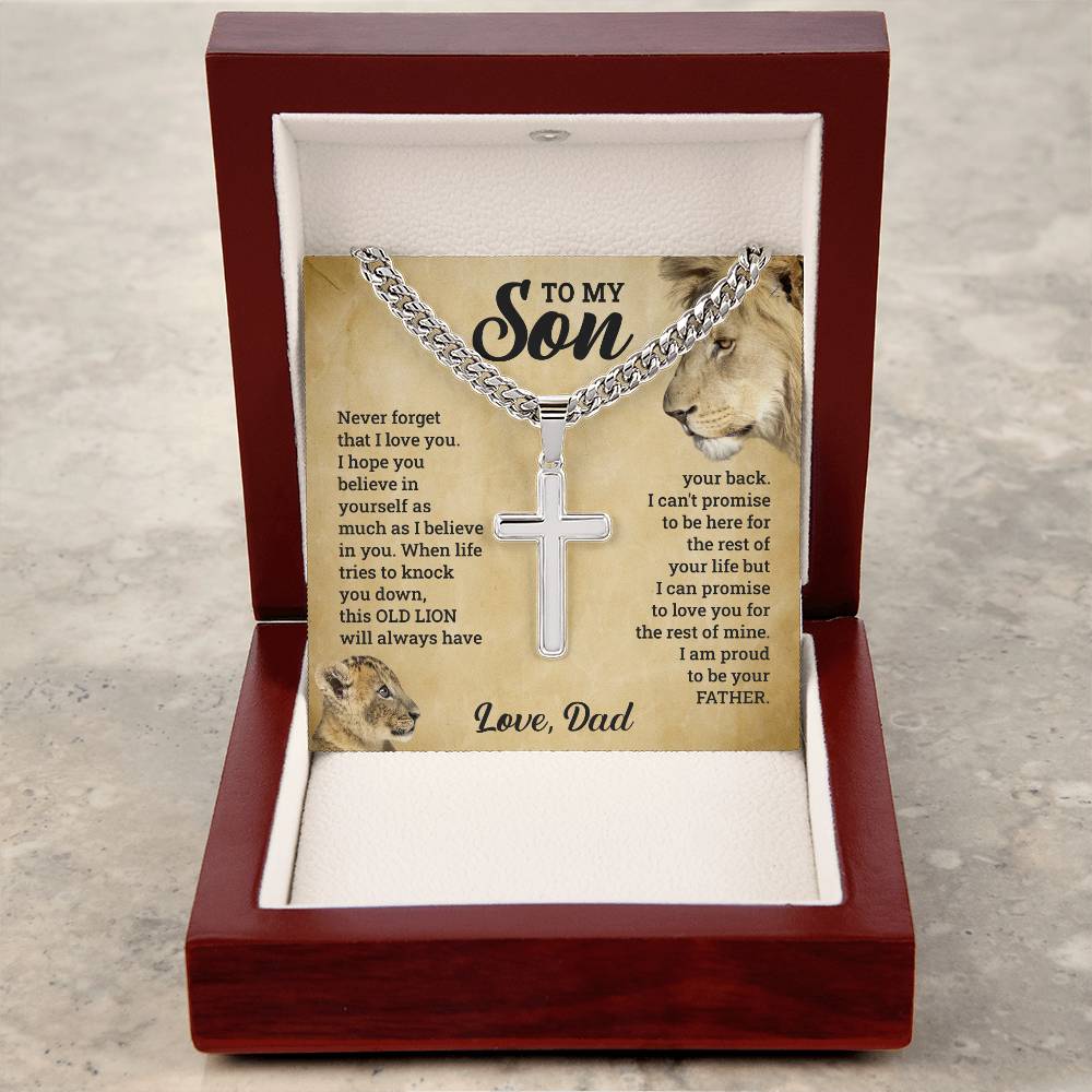 To My Son, This old lion - Cuban Link Chain with Artisan Cross