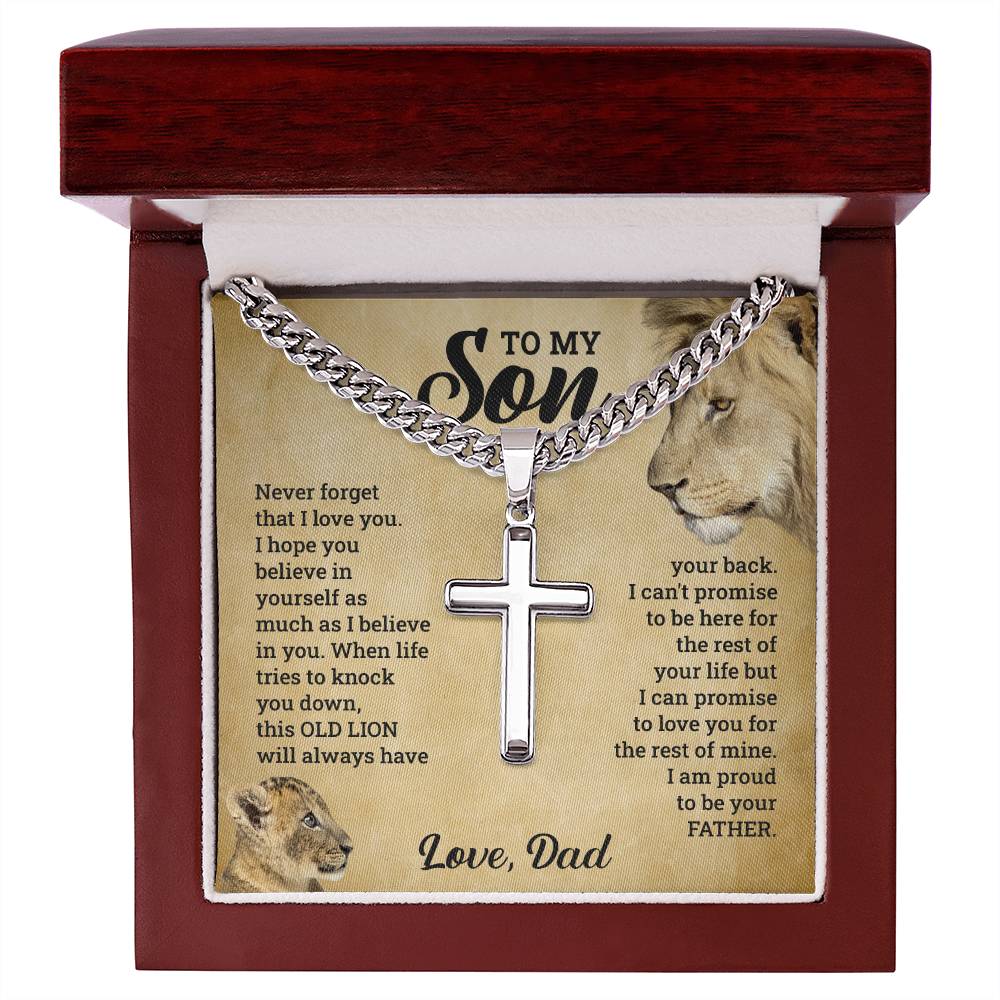 To My Son, This old lion - Cuban Link Chain with Artisan Cross