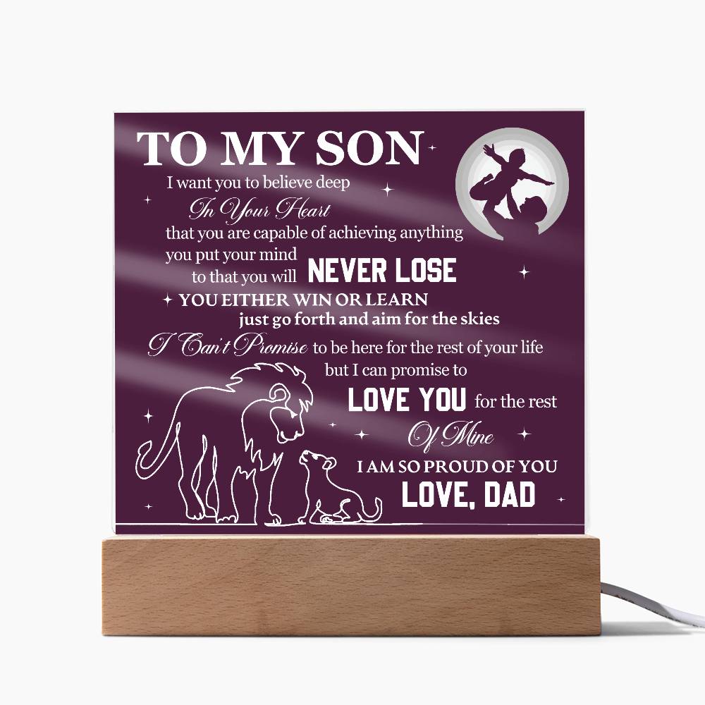 To My Son, Never Lose, Always Learn - Acrylic Square Plaque