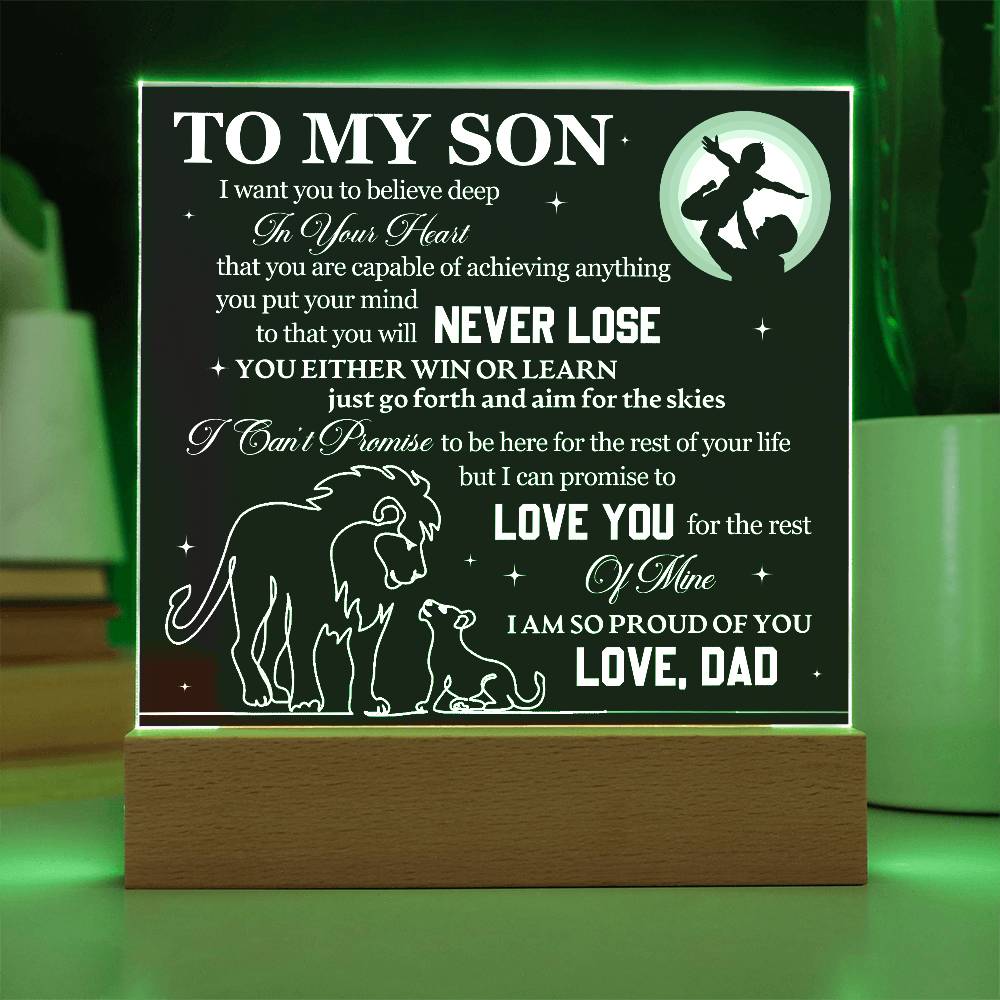 To My Son, Never Lose, Always Learn - Acrylic Square Plaque