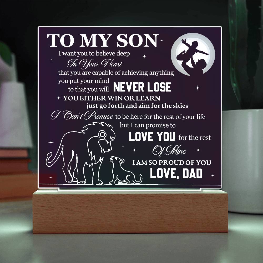 To My Son, Never Lose, Always Learn - Acrylic Square Plaque