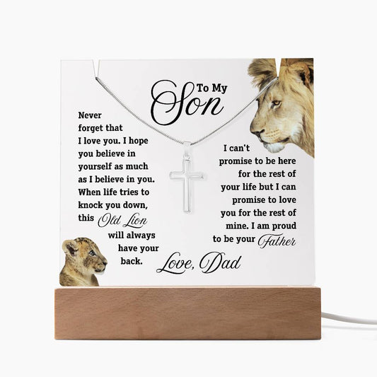 To my Son, I'll Always Have Your Back - Keepsake Acrylic &  Cross Necklace - Black text